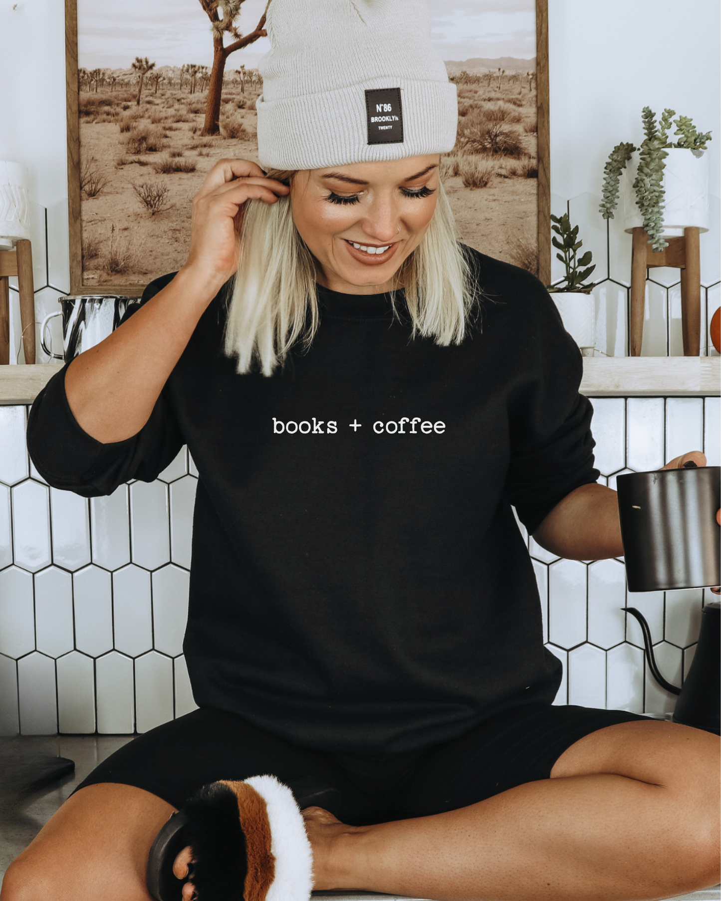 books + coffee embroidered Sweatshirt