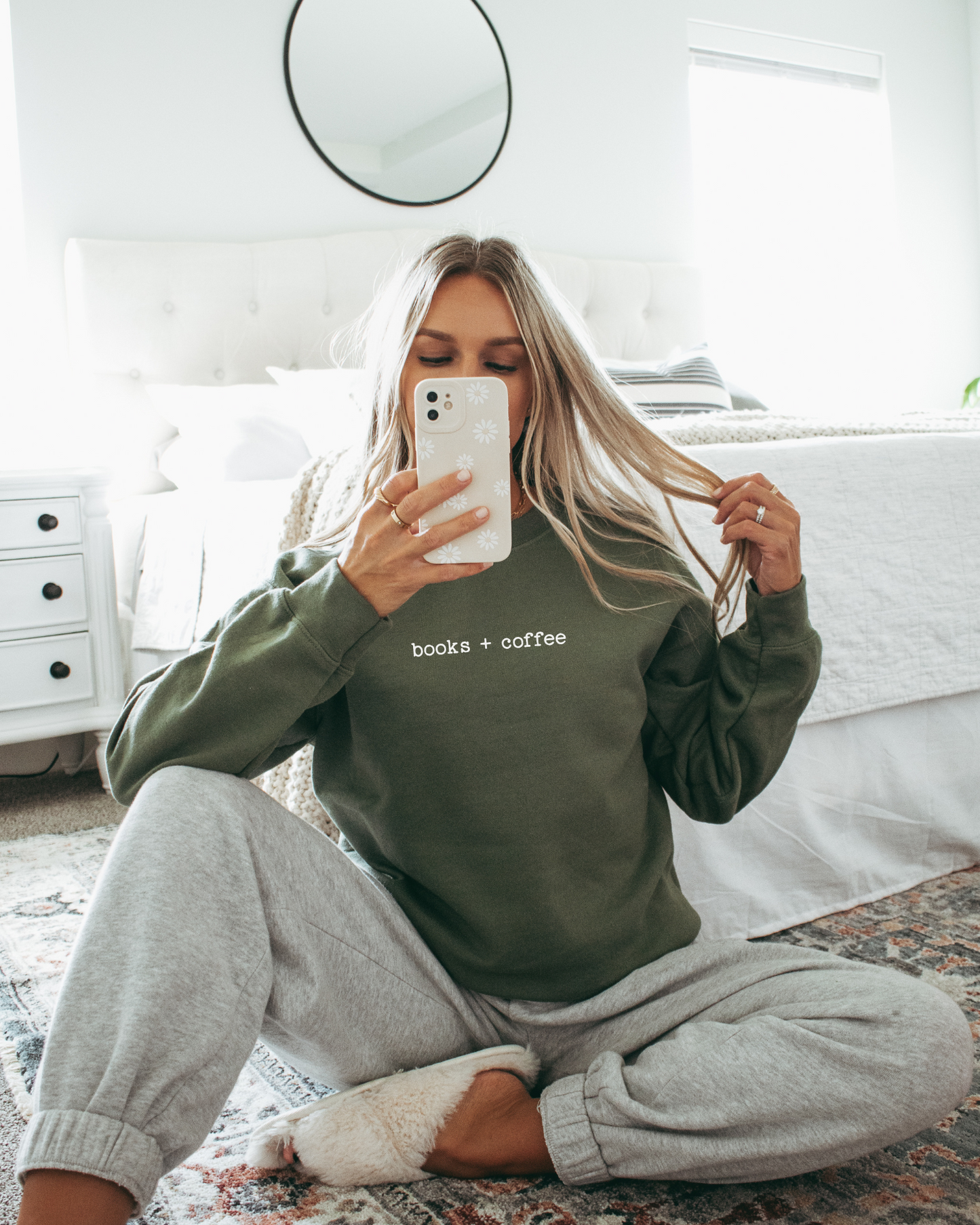 books + coffee embroidered Sweatshirt